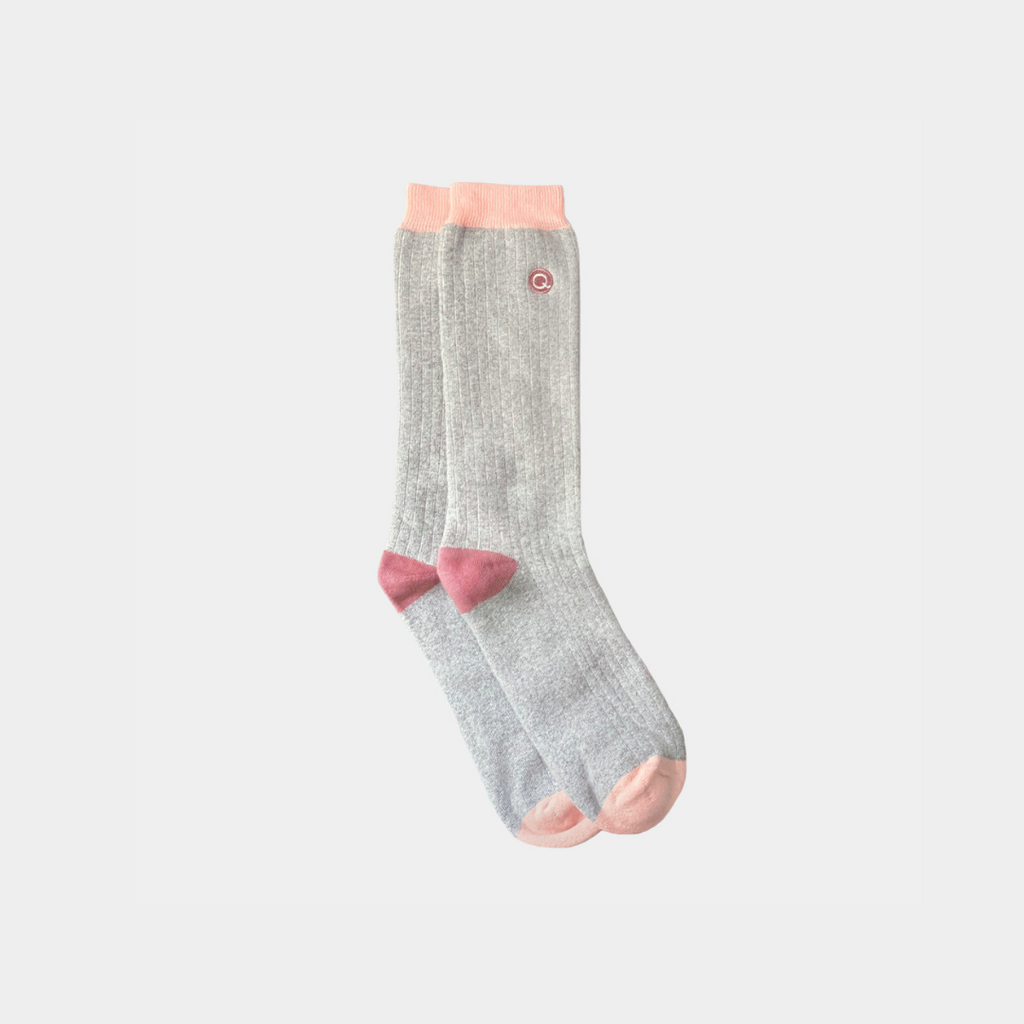 Q for Quinn - ADULT Heavyweight Terry Cotton Socks (Grey/Pink)