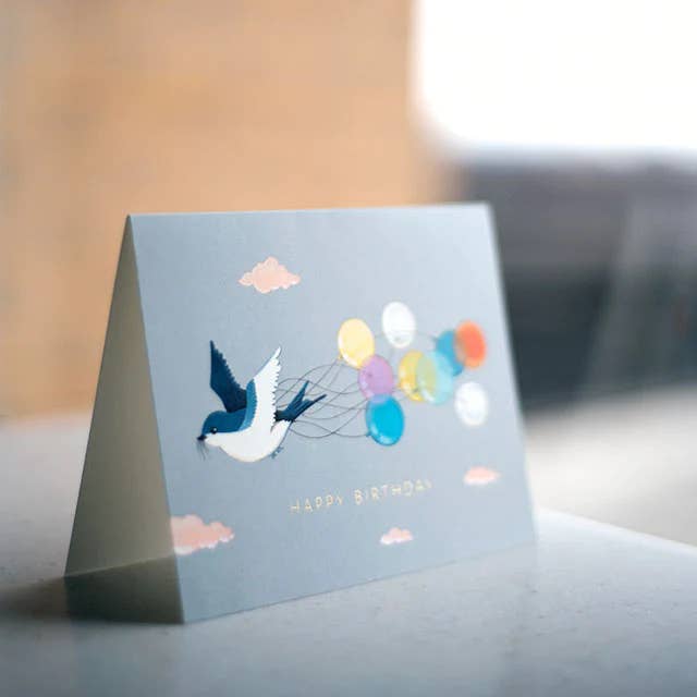 JooJoo Paper - Swallow and Balloons Birthday Card