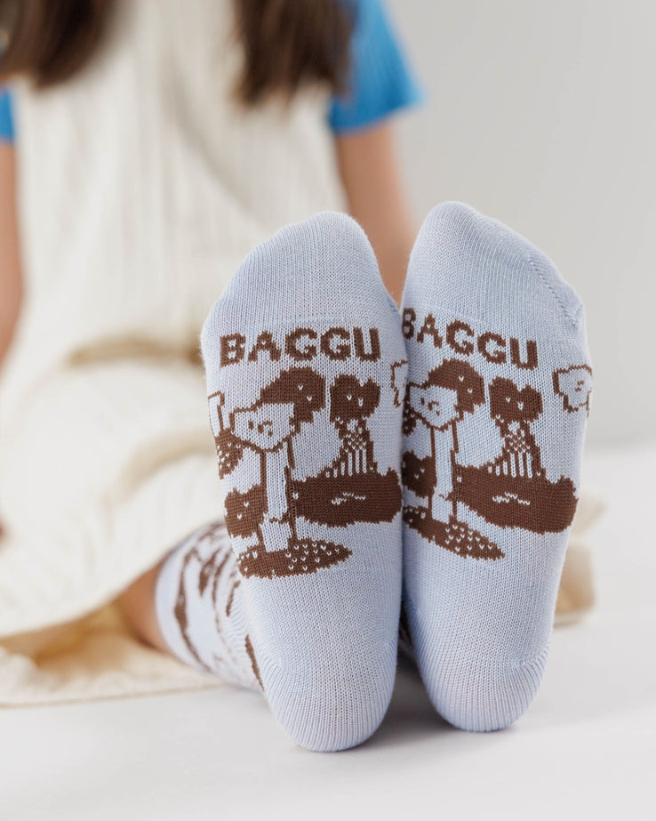 BAGGU - Kids Crew Sock, Set of 3 Pairs (Mushroom Hunt)