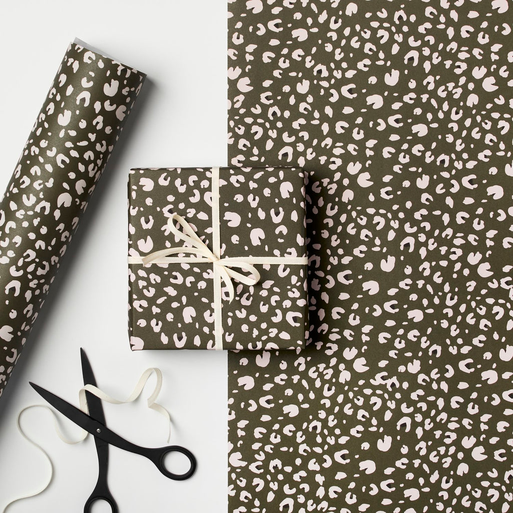 Kinshipped - Gift Wrap Single Sheet (Moss Green Leopard)