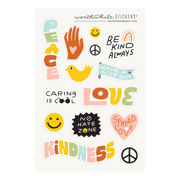 Worthwhile Paper - Peace, Love, & Kindness Sticker Sheet Set