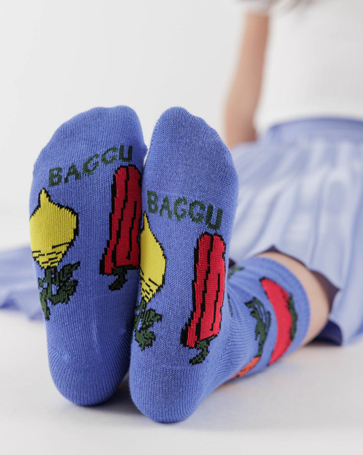 BAGGU - Kids Crew Sock, Set of 3 Pairs (Fruits & Veggies)