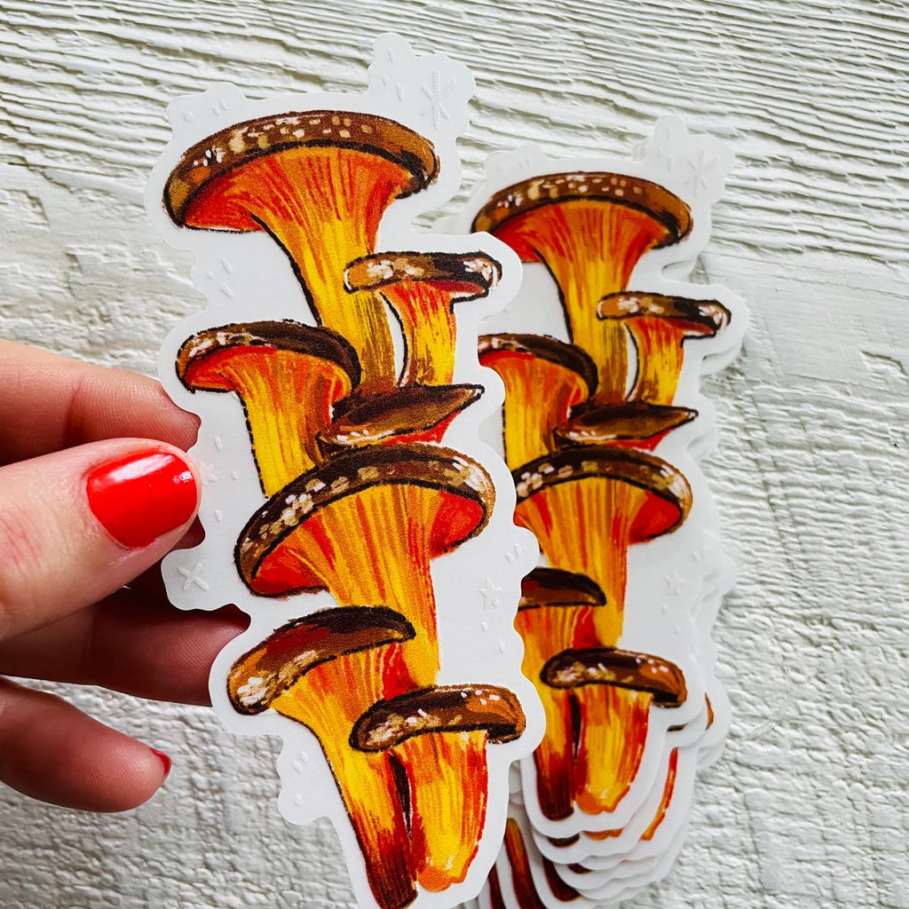 Wild Made Goods - Clear Orange Mushrooms Vinyl Sticker