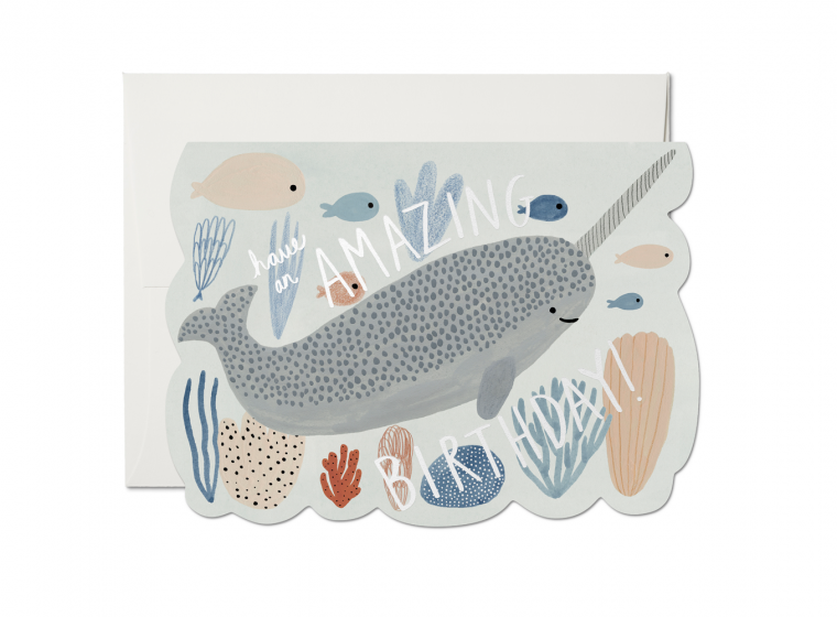 Red Cap Cards - Narwhal Birthday Card