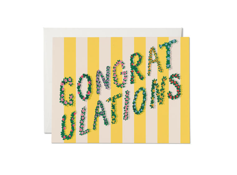 Red Cap Cards - Yellow Stripes Congrats Card