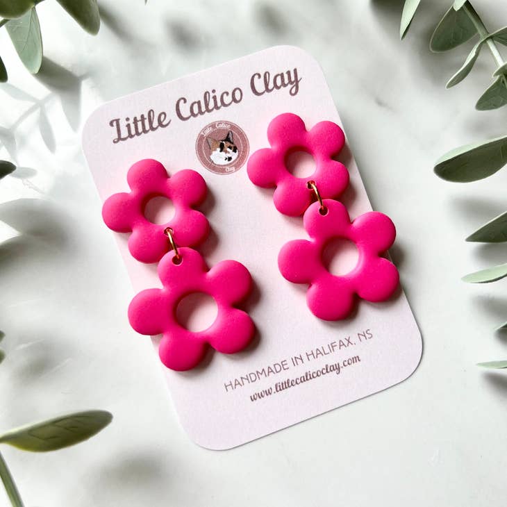Little Calico Clay - Groovy Flower Dangle Earrings (Watermelon)