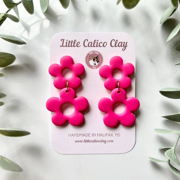 Little Calico Clay - Groovy Flower Dangle Earrings (Watermelon)