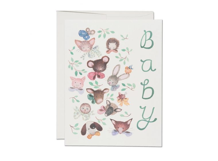 Red Cap Cards - Pink Noses Baby Card