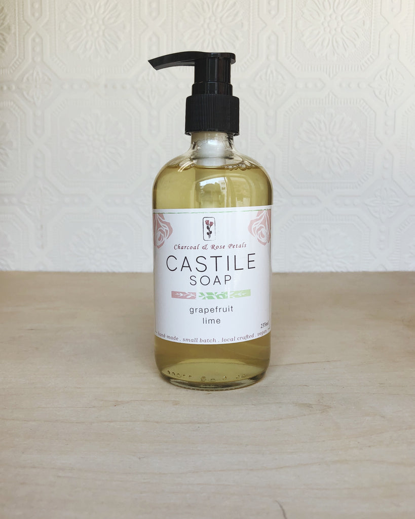 Charcoal and Rose Petals - Grapefruit Lime Castile Soap