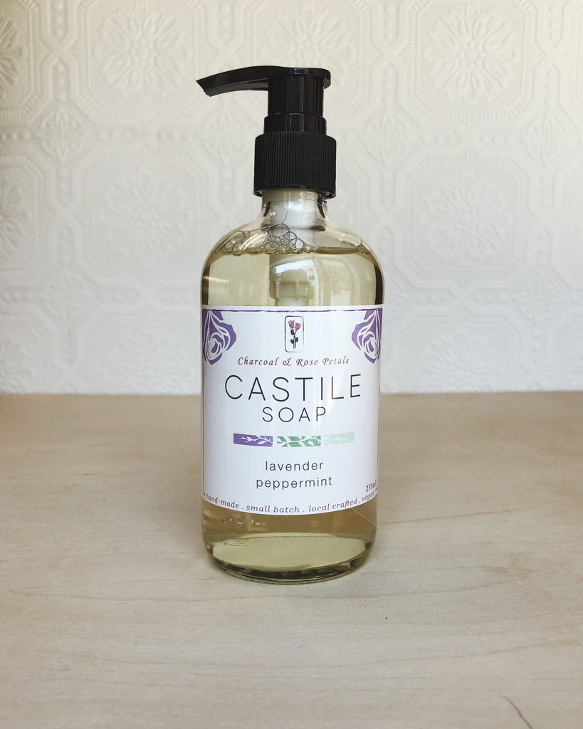 Charcoal and Rose Petals - Lavender Peppermint Castile Soap