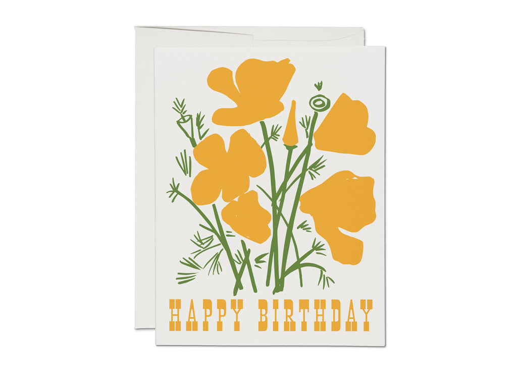 Red Cap Cards - California Poppy Birthday Card