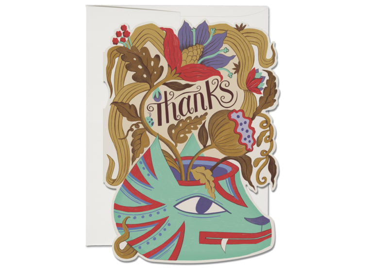 Red Cap Cards - Cat Vase Thank You Card