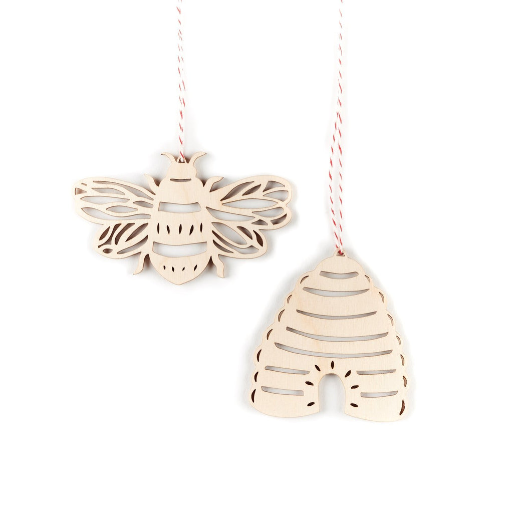 light + paper - BEE AND HIVE ORNAMENTS (SET OF 2)