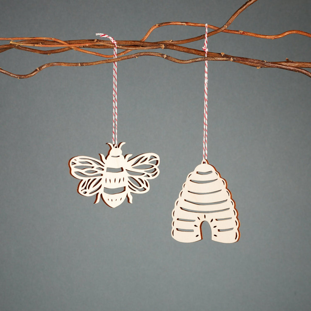 light + paper - BEE AND HIVE ORNAMENTS (SET OF 2)