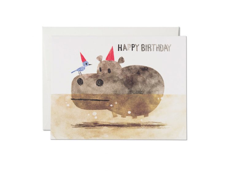 Red Cap Cards - Bird and Hippo Birthday Card