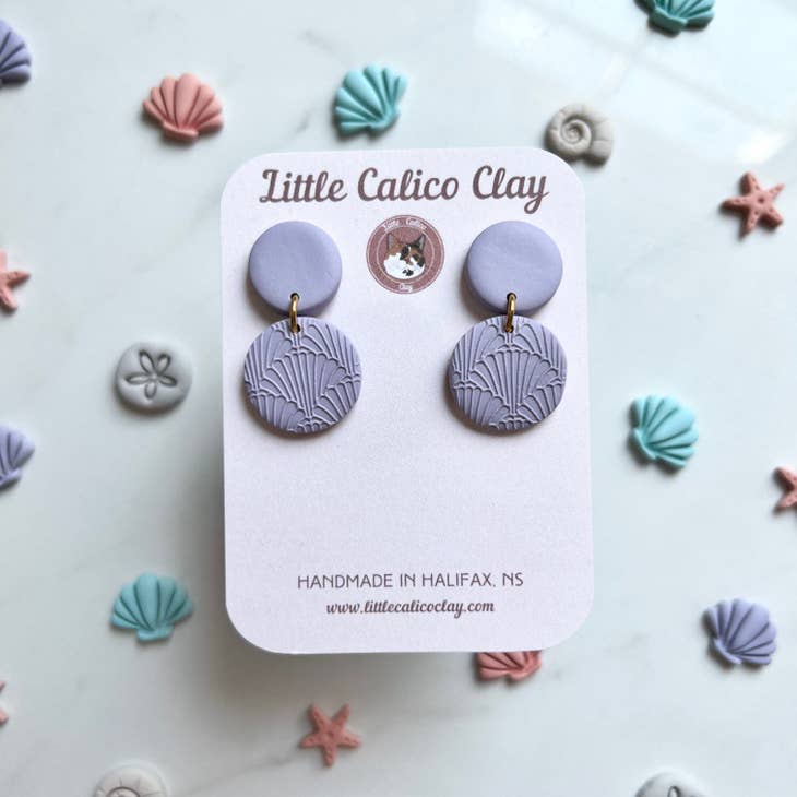 Little Calico Clay - Shell Texture Mini Circle Dangles (Lavender)
